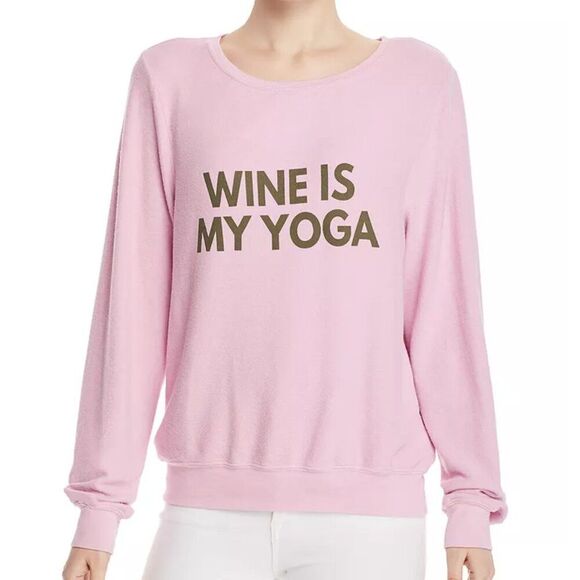 Wildfox Wine Is My Yoga Sweatshirt Pink Size Small NWT - Picture 1 of 6